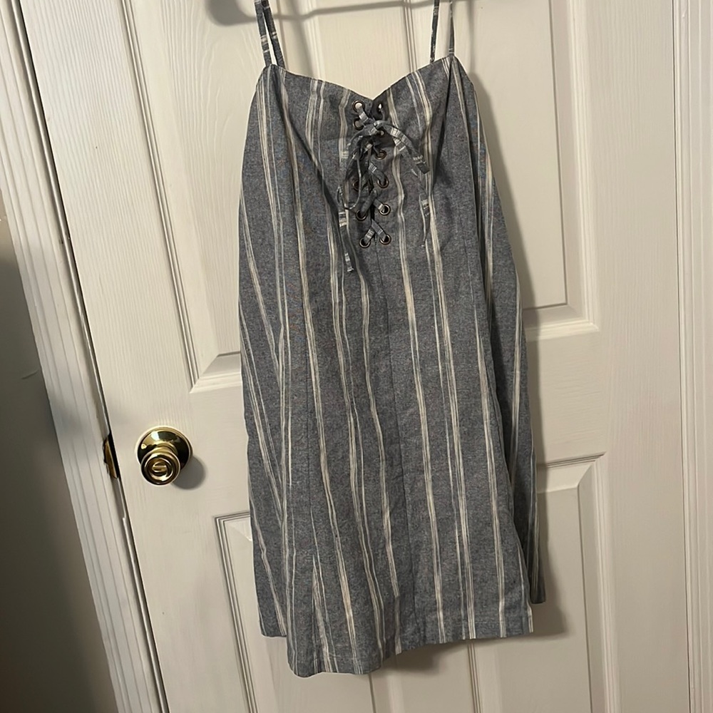Blue sun dress with white stripes